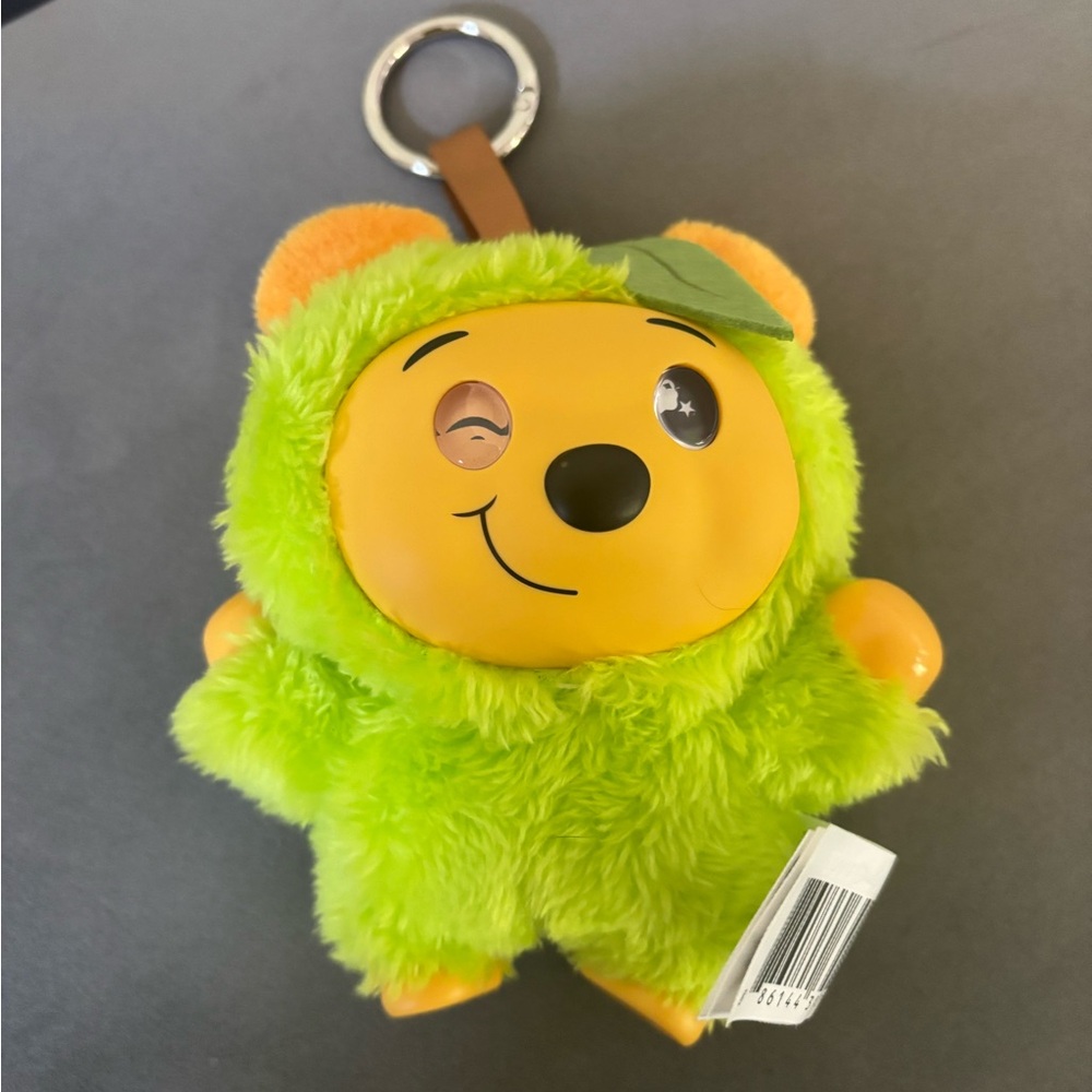 Disney Bright Green Plush Winking Bear Keychain with Orange Accents